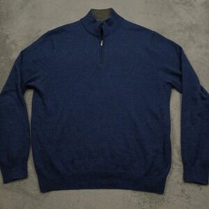 Toscano Sweater Mens Large Blue 1/4 Zip Merino Wool Pullover Preppy